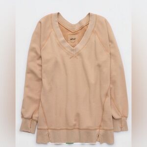 Aerie Women’s Downtime Oversized Big Hug V-Neck Sweatshirt Beach Dune M
